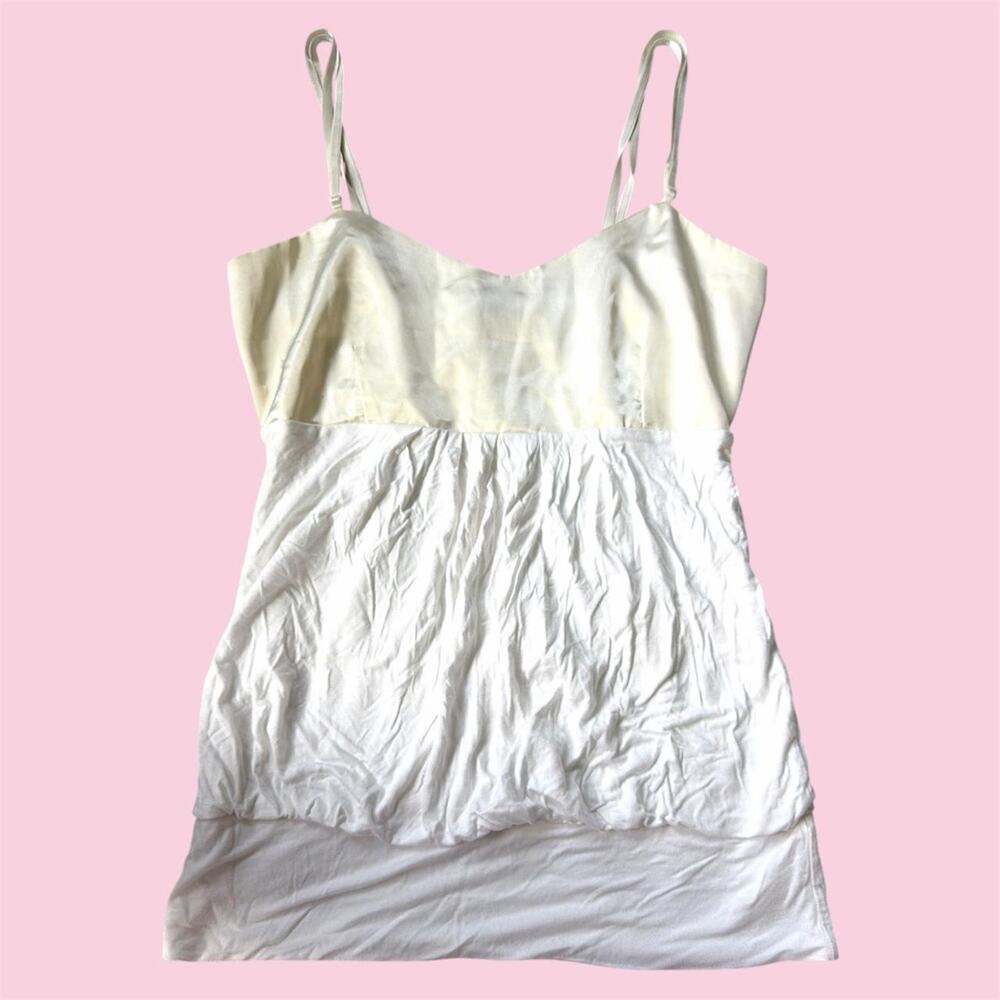 Euro White & cream babydoll cami top with satin top and adjustable straps